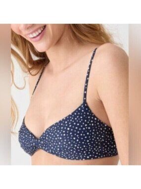NWT J. Crew Women’s Blue & White Polka Dot Strappy Twist Bikini Top Size 3X